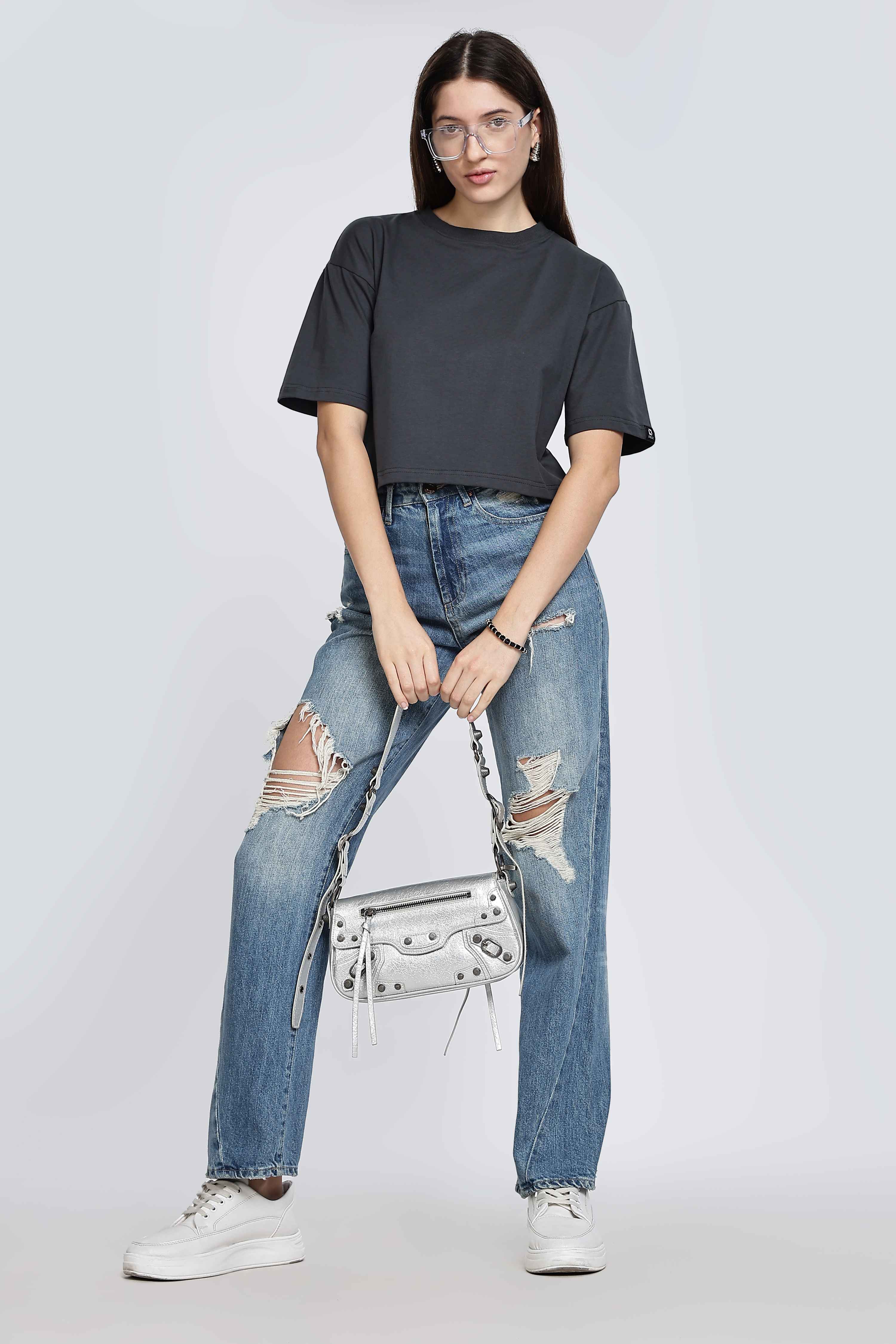 CROP TOP CHARCOAL BLACK